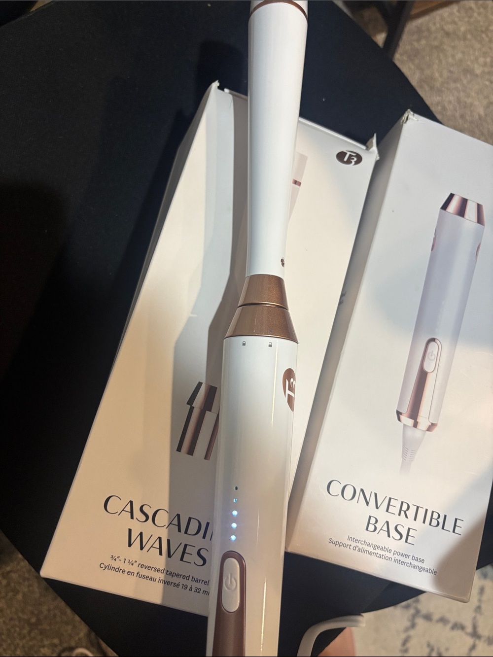 Used Once T3 White and Rose Gold Cascade Curling Wand and Base - Picture 3 of 7